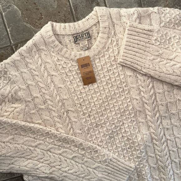 Duluth Trading Mens XL Shetland Wool Fisherman Cable Knit Swearer Oatmeal New - Picture 1 of 6